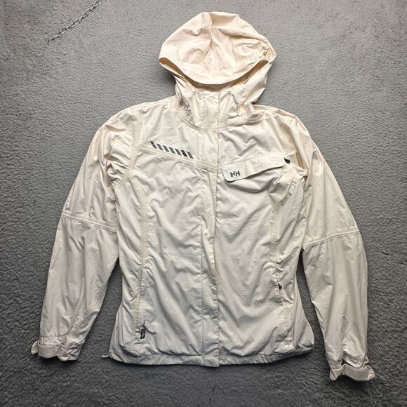 Helly Hansen Vancouver Rain Jacket Cream Beige Women Medium Rain Full Zip Hooded - Picture 1 of 15